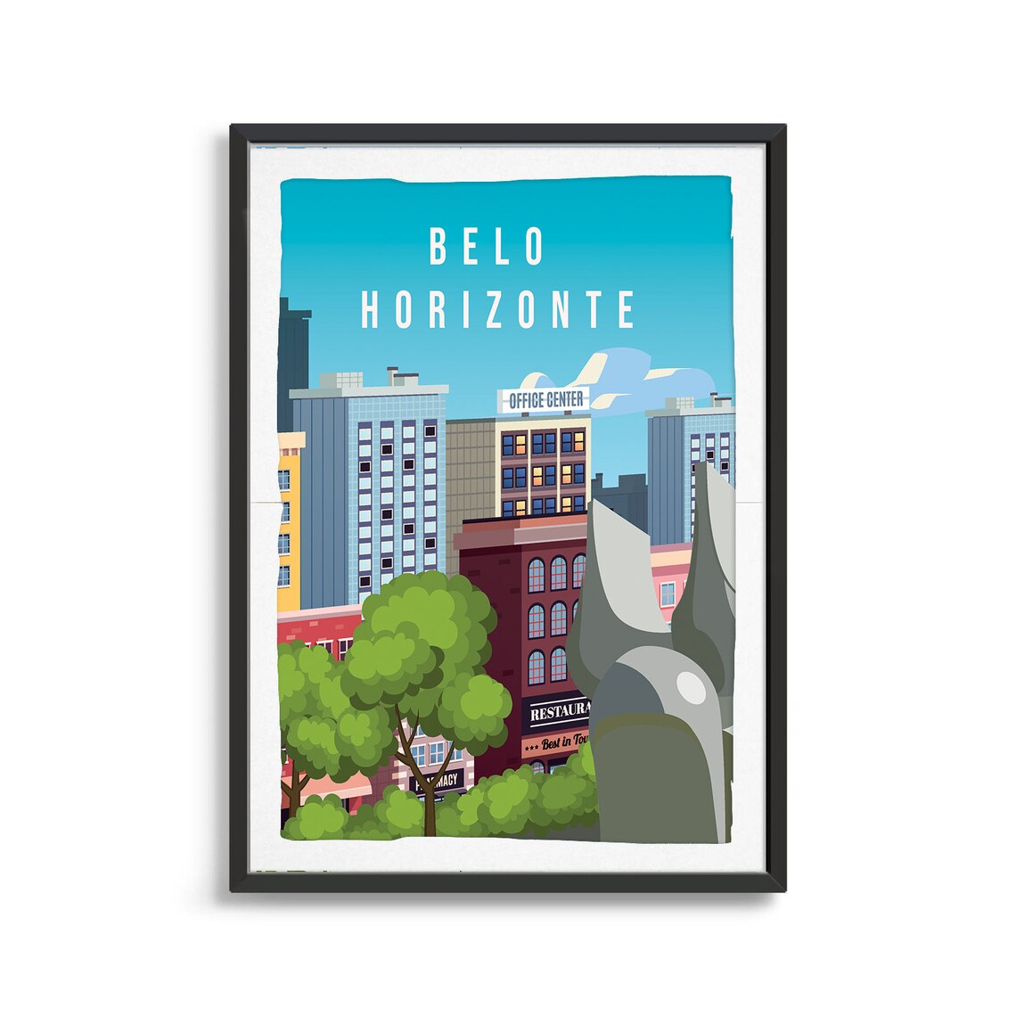 Belo Horizonte Vintage Travel Art Brazilian City Skyline Poster