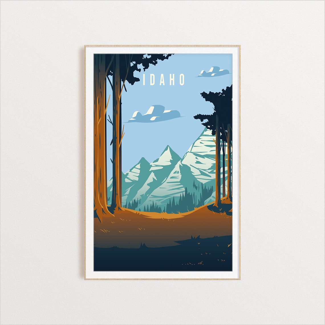 Idaho Mountain Peaks Travel Poster Pine Forest Snow Range Art Scene - Image 2