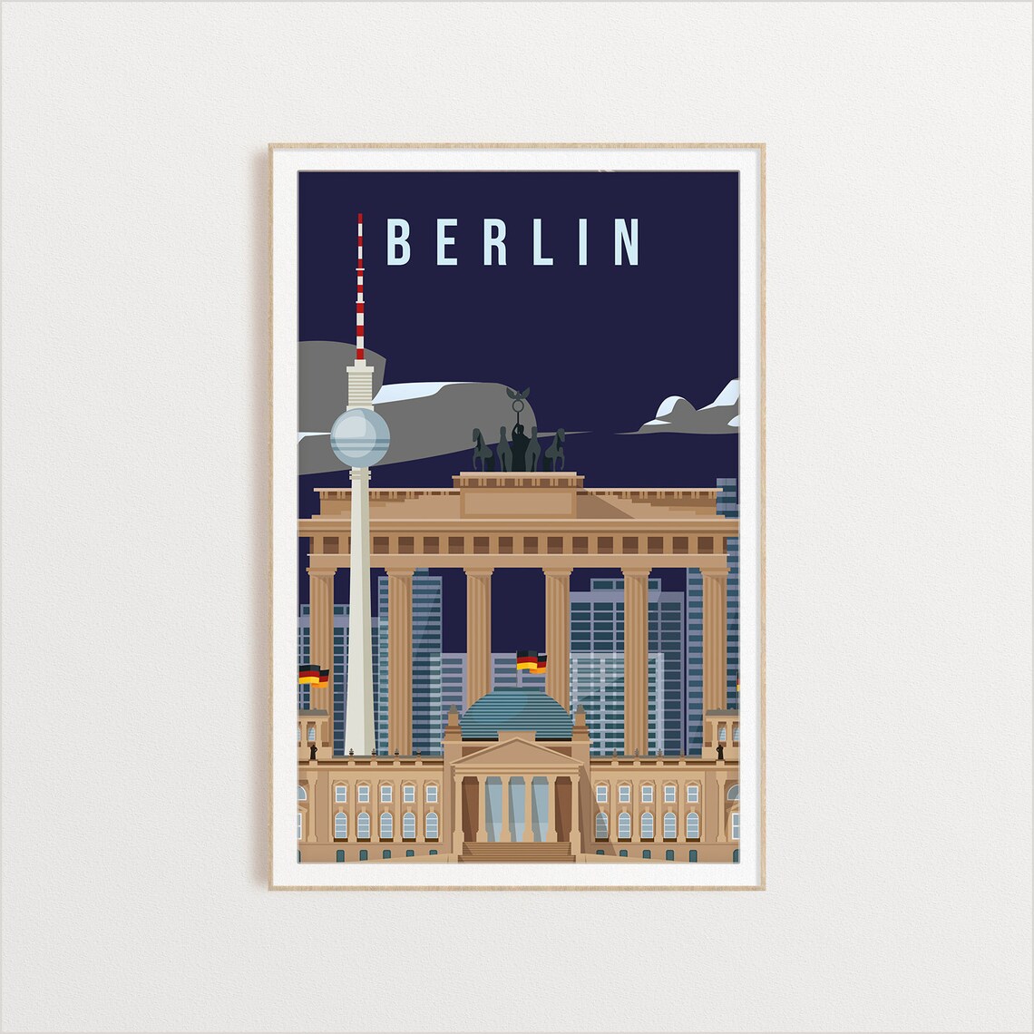 Berlin Brandenburg Gate Travel Poster German Capital Night Skyline - Image 2