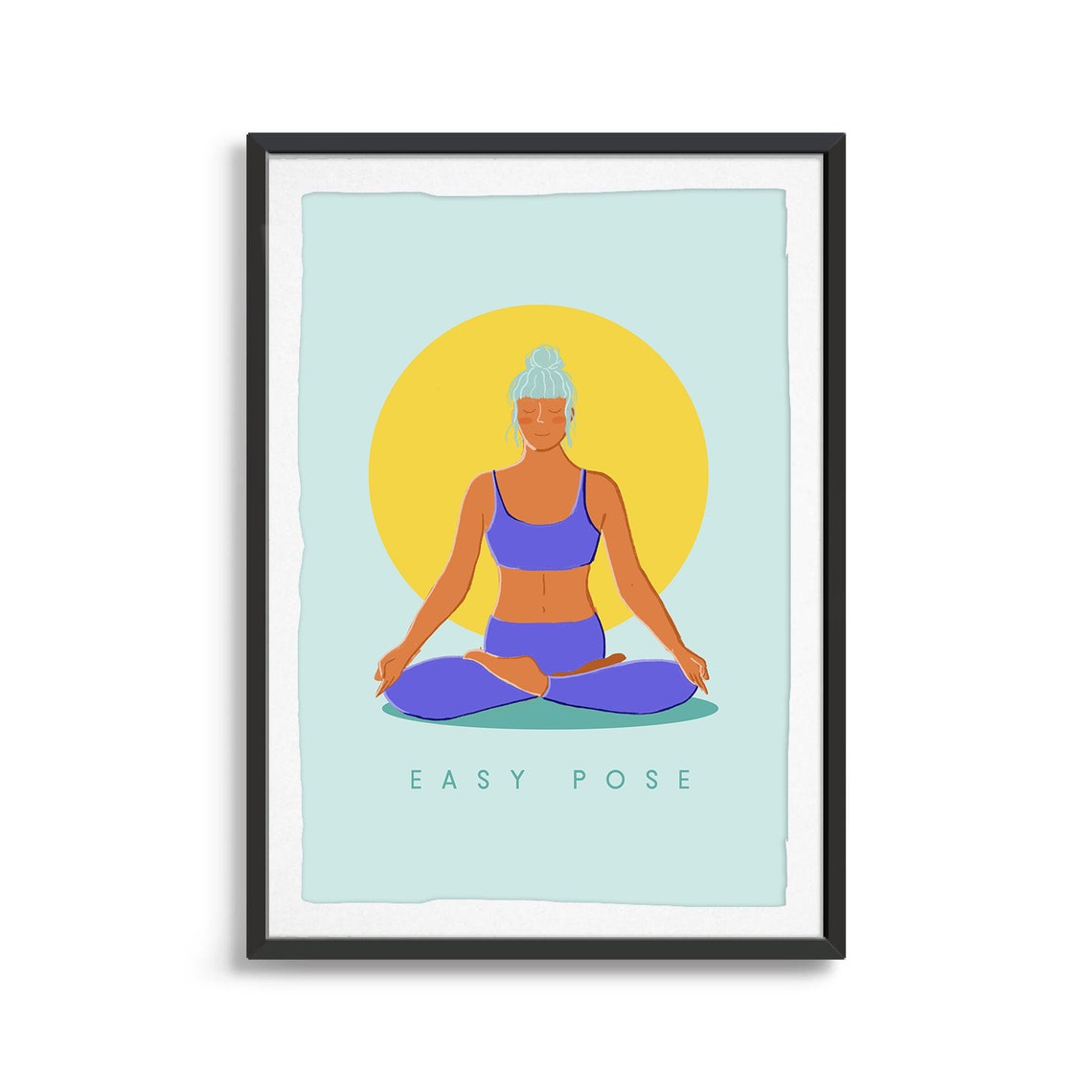 Easy Pose Retro Yoga Meditation Sun Circle Flat Illustration Print - Image 2