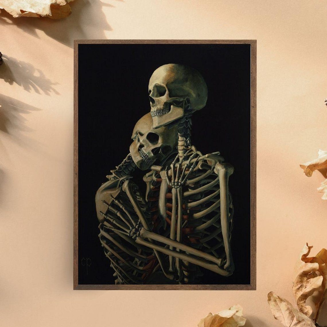 Gothic Skeleton Couple Embracing Dark Romantic Macabre Love Poster