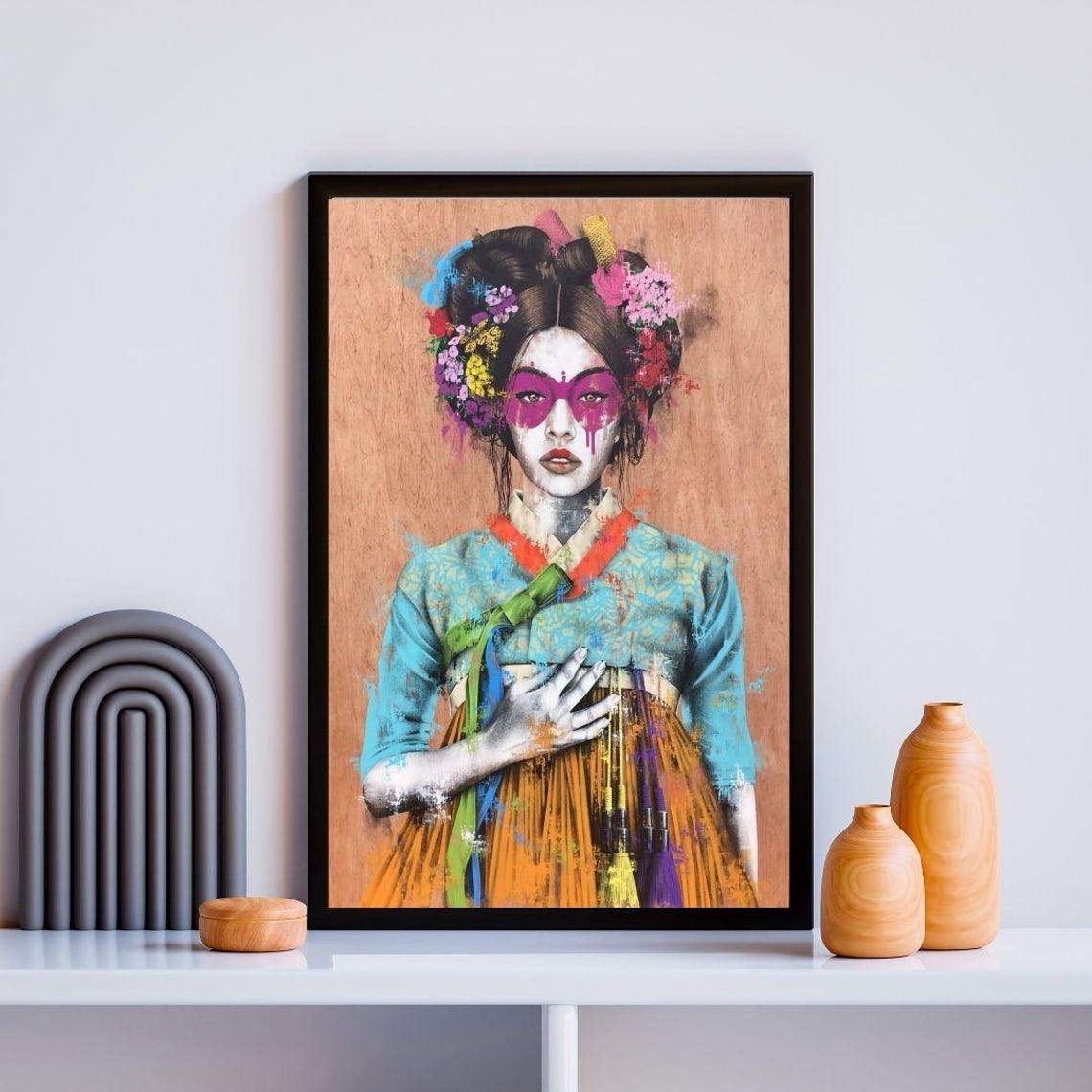 Vibrant Asian Woman Street Art Print Colorful Graffiti Portrait Modern Urban Wall Art Contemporary Cultural Illustration Bold Abstract Art - Image 2