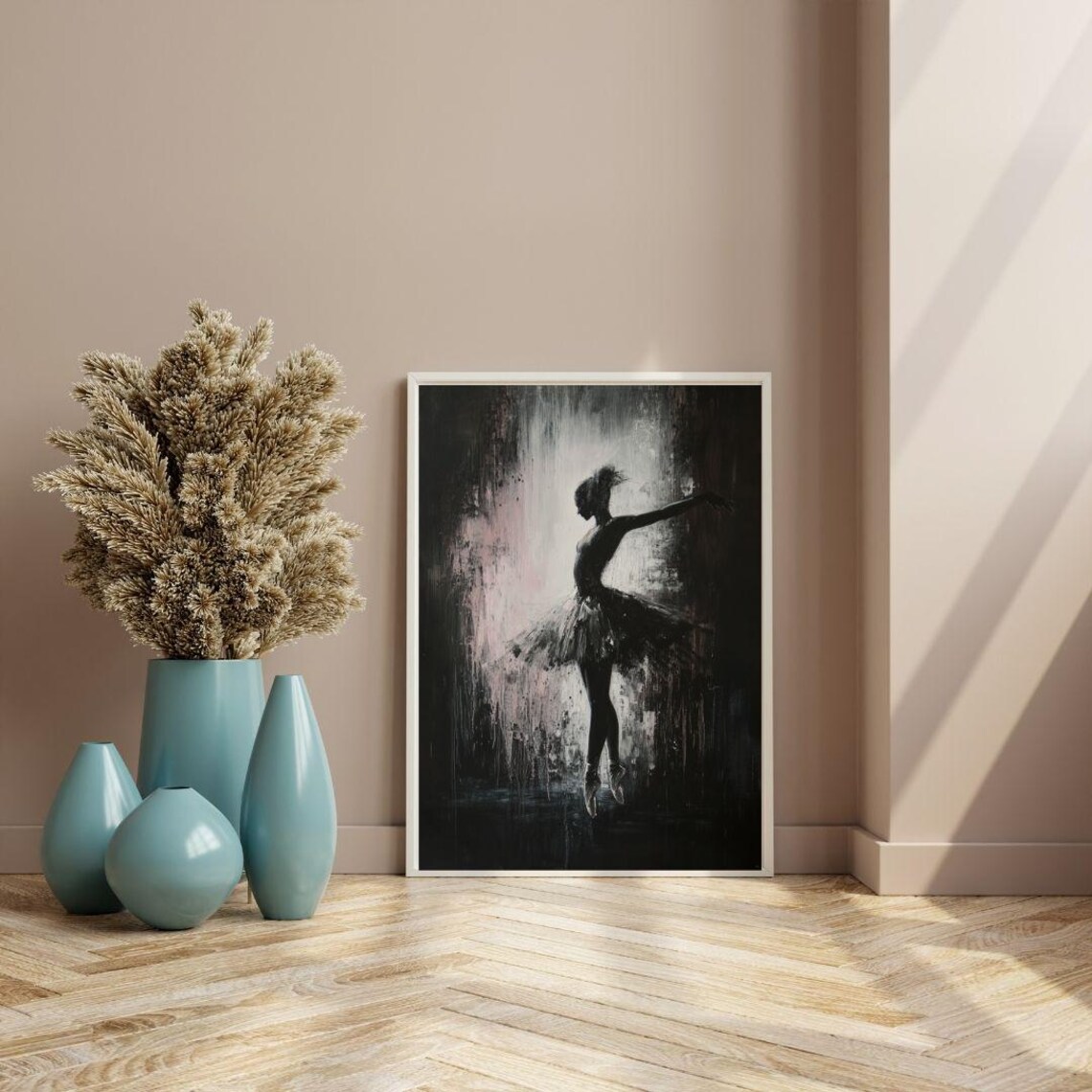 Elegant Ballerina Silhouette Dancing En Pointe Dark Dramatic Ballet Art Poster - Image 3