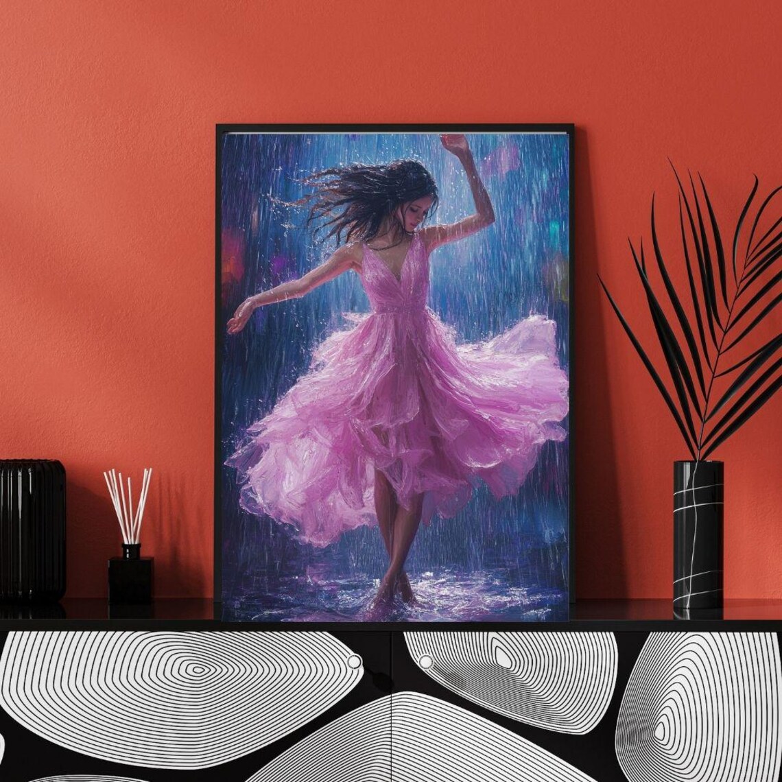 Dancer In Rain Pink Dress Romantic Modern Ballet Painting Poster - Image 2