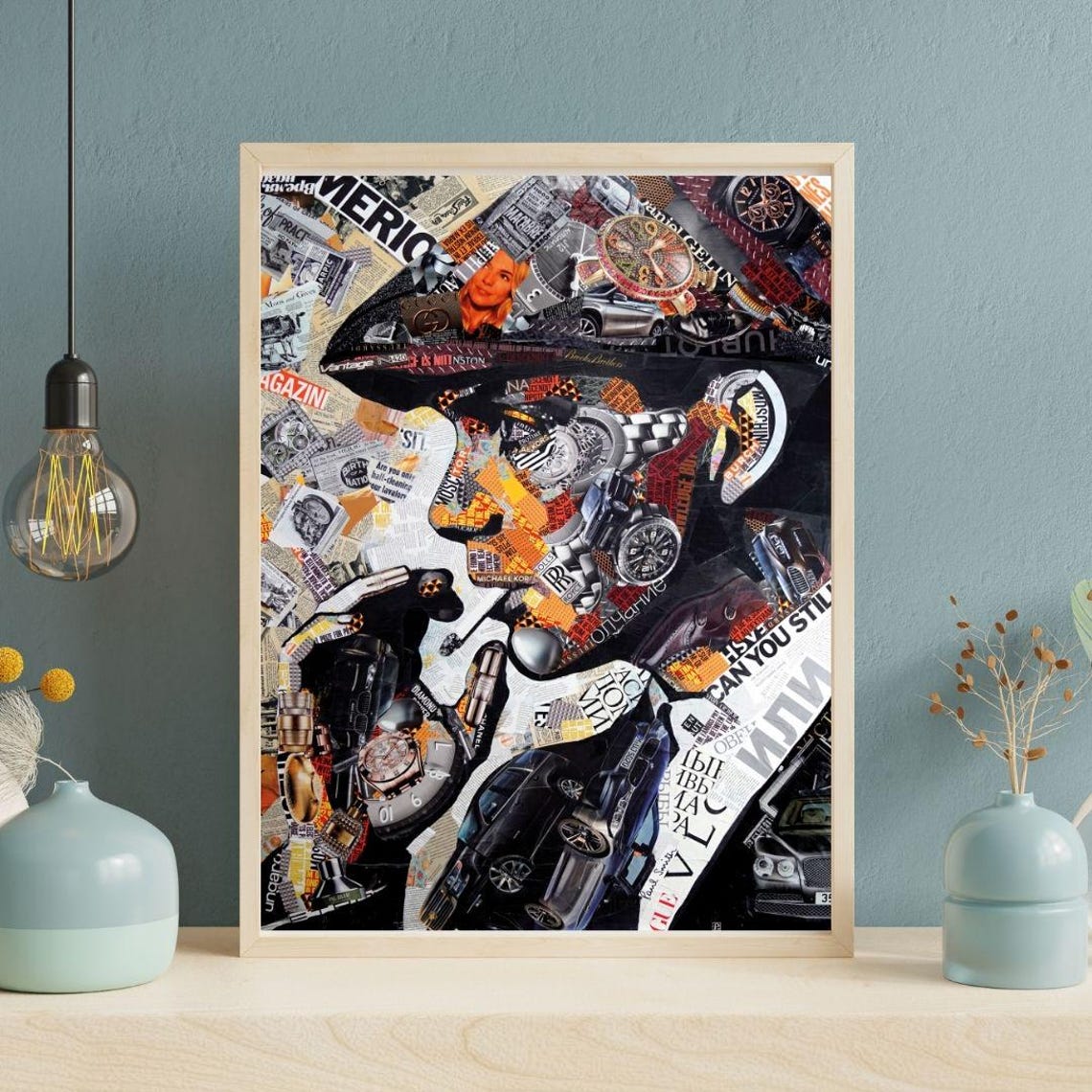 Abstract Pop Art Collage Modern Mixed Media Art Print Automotive And Industrial Theme Bold Wall Decor - Image 2