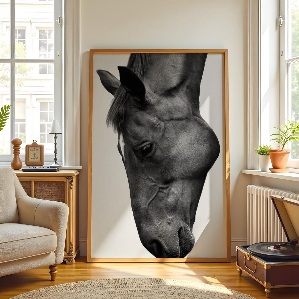 Black White Horse Head Close Up Minimalist Equine Portrait Poster - Image 3