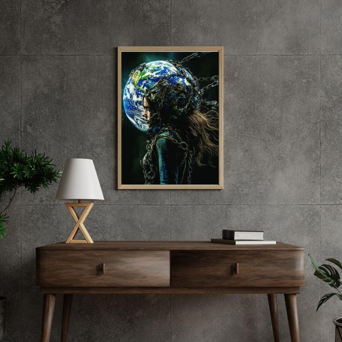 Earth Mother Chained Planet Surreal Environmental Portrait Art Poster - Image 2