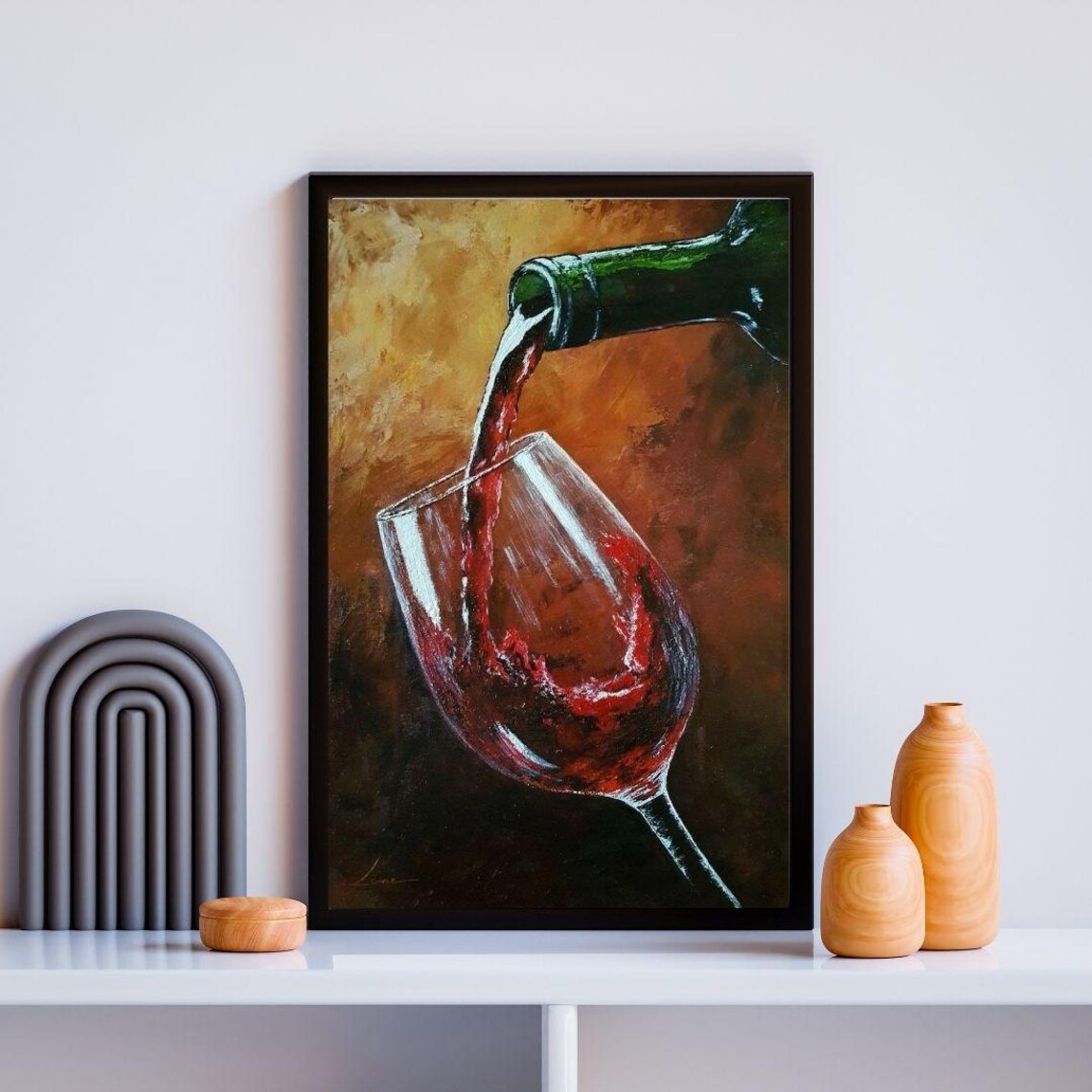 Red Wine Pouring Into Glass Warm Still Life Oil Painting Bar Decor Poster - Image 2