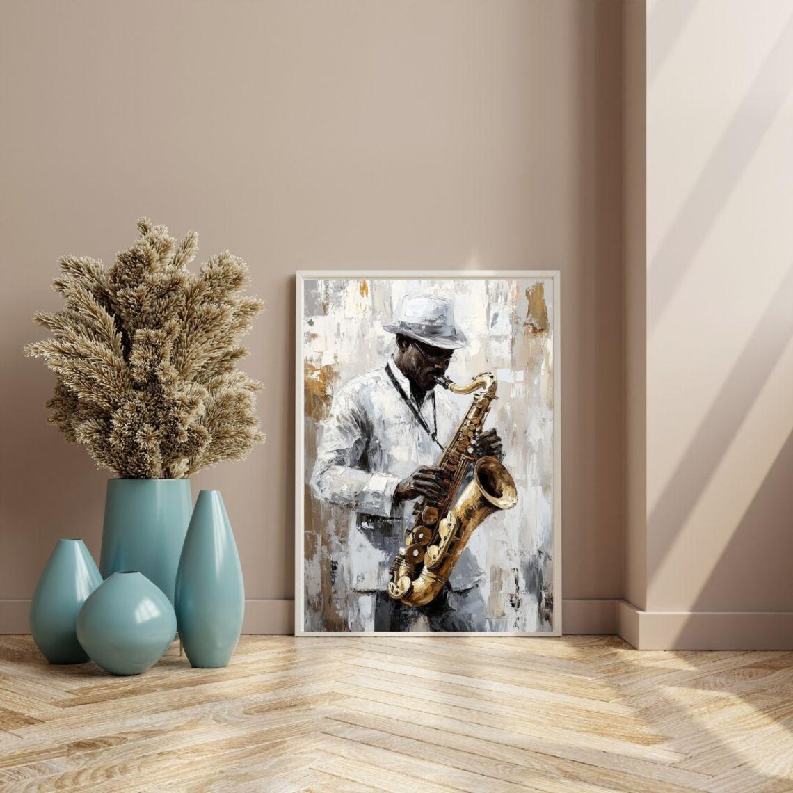 Jazz Saxophonist Elegant Musician Golden Saxophone Vintage Painting Poster - Image 3