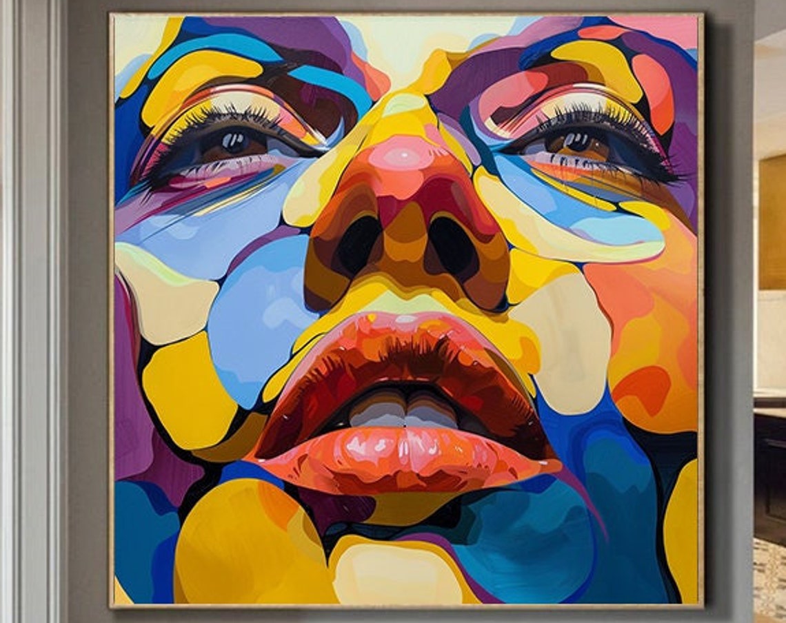 Colorful Facial Paintings Woman Face Painting On Graffiti Girl Wall Art Colorful Face Poster Modern Wall Decor Abstract Woman Artwork