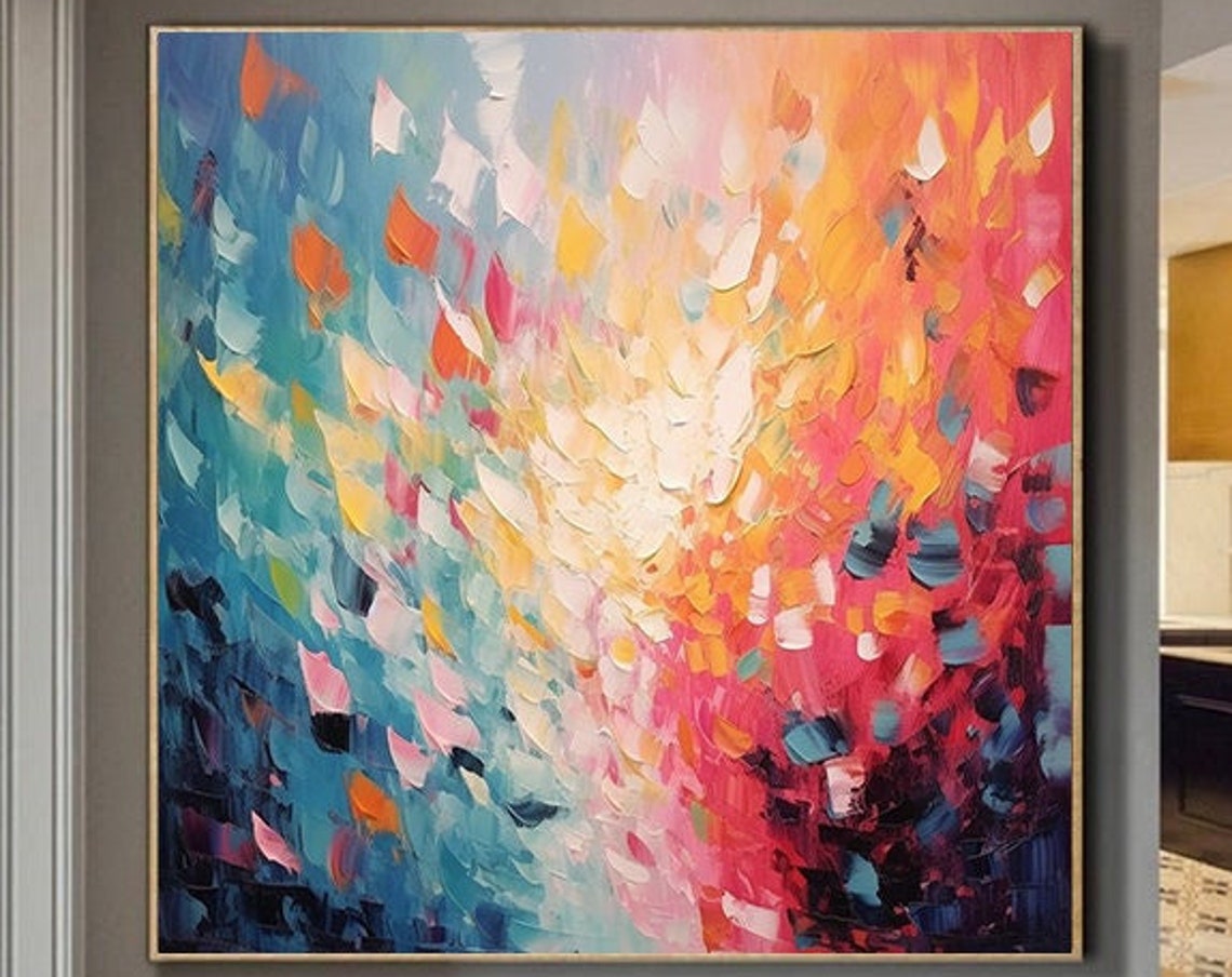Colorful Gradient Petal Burst Abstract Oil Painting Framed Poster