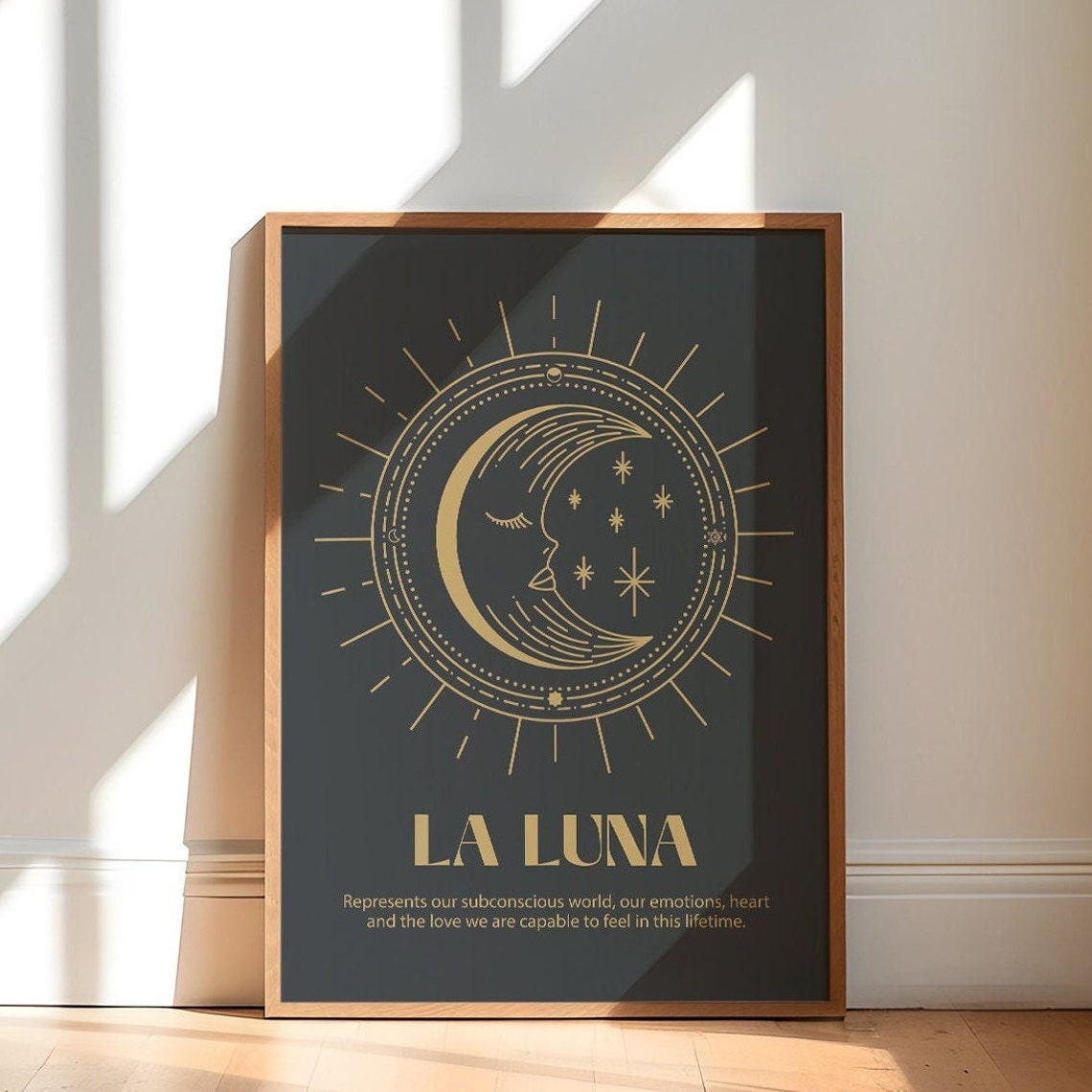 La Luna Gold Crescent Moon Face Celestial Spiritual Black Poster