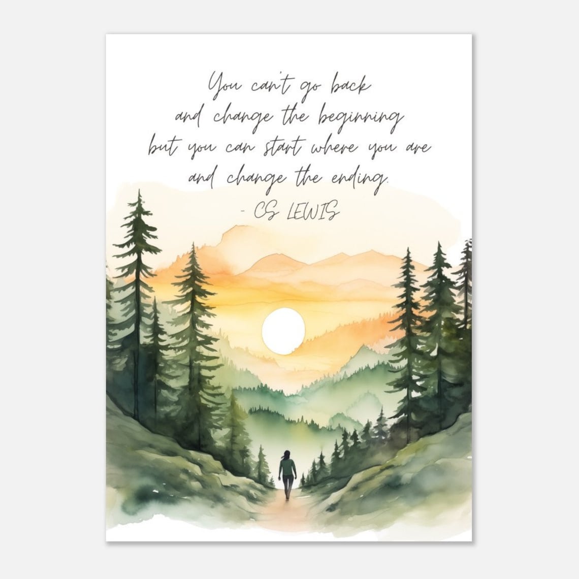 C.S. Lewis Quote Watercolor Sunset Wall Art Print - Image 3