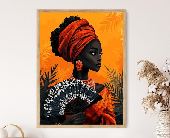 Nigerian Woman Illustration Yoruba Hand Fan Adire Motifs African Heritage Art
