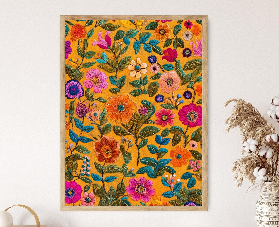 Phulkari Embroidery Art Print, Traditional Textile Punjab