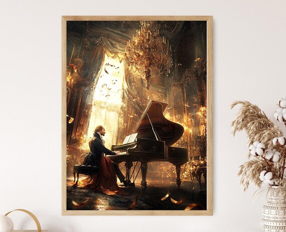 Mozart Playing Grand Piano Golden Rococo Salon Candlelight Poster