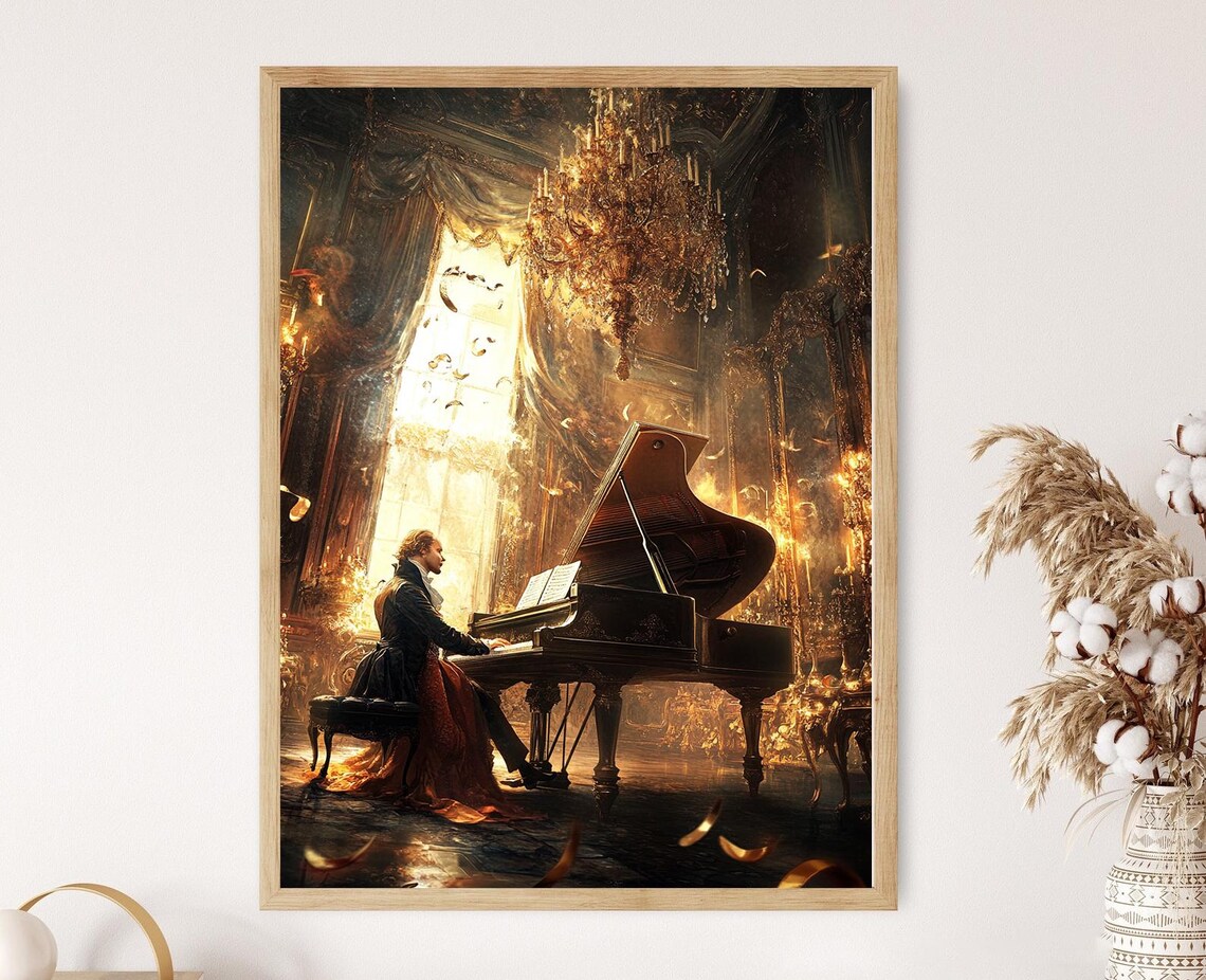 Mozart Playing Grand Piano Golden Rococo Salon Candlelight Poster