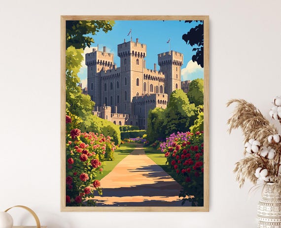 Windsor Castle With Blooming Gardens And Flags English Heritage Art Print
