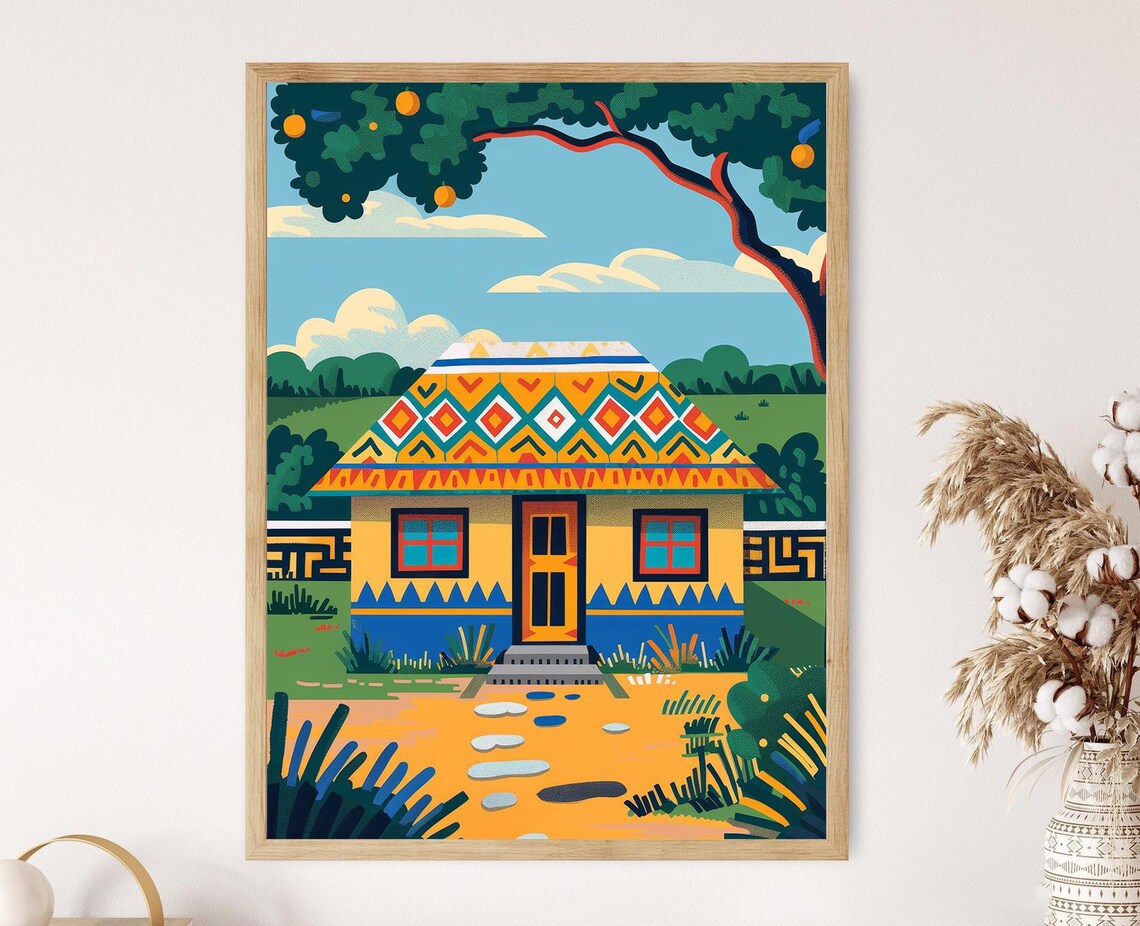 Ndebele House Art Print, Bold Geometric Patterns