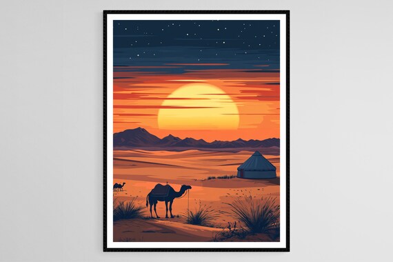 Gobi Desert Art Print Mongolia Lone Yurt Starry Sky