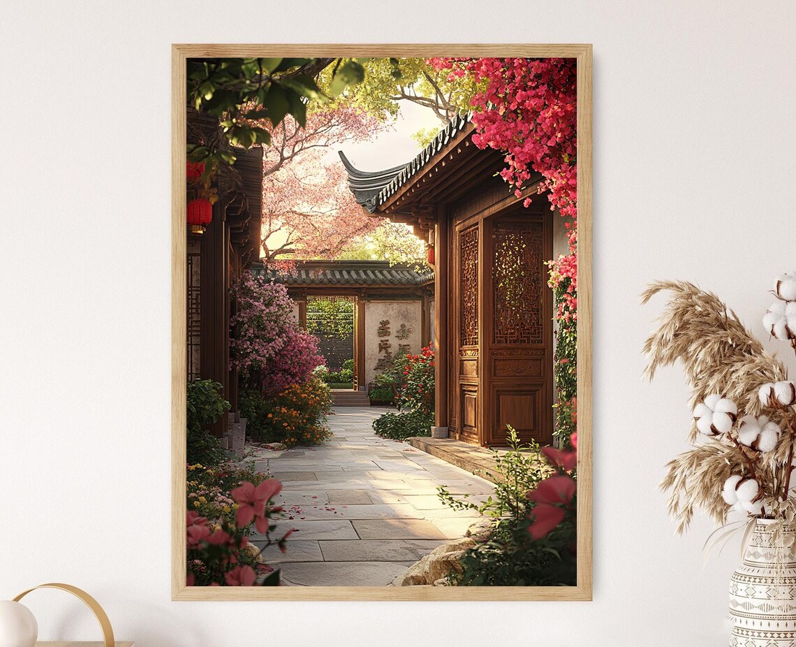Hutong Courtyard Garden, Blooming Flowers Art Print