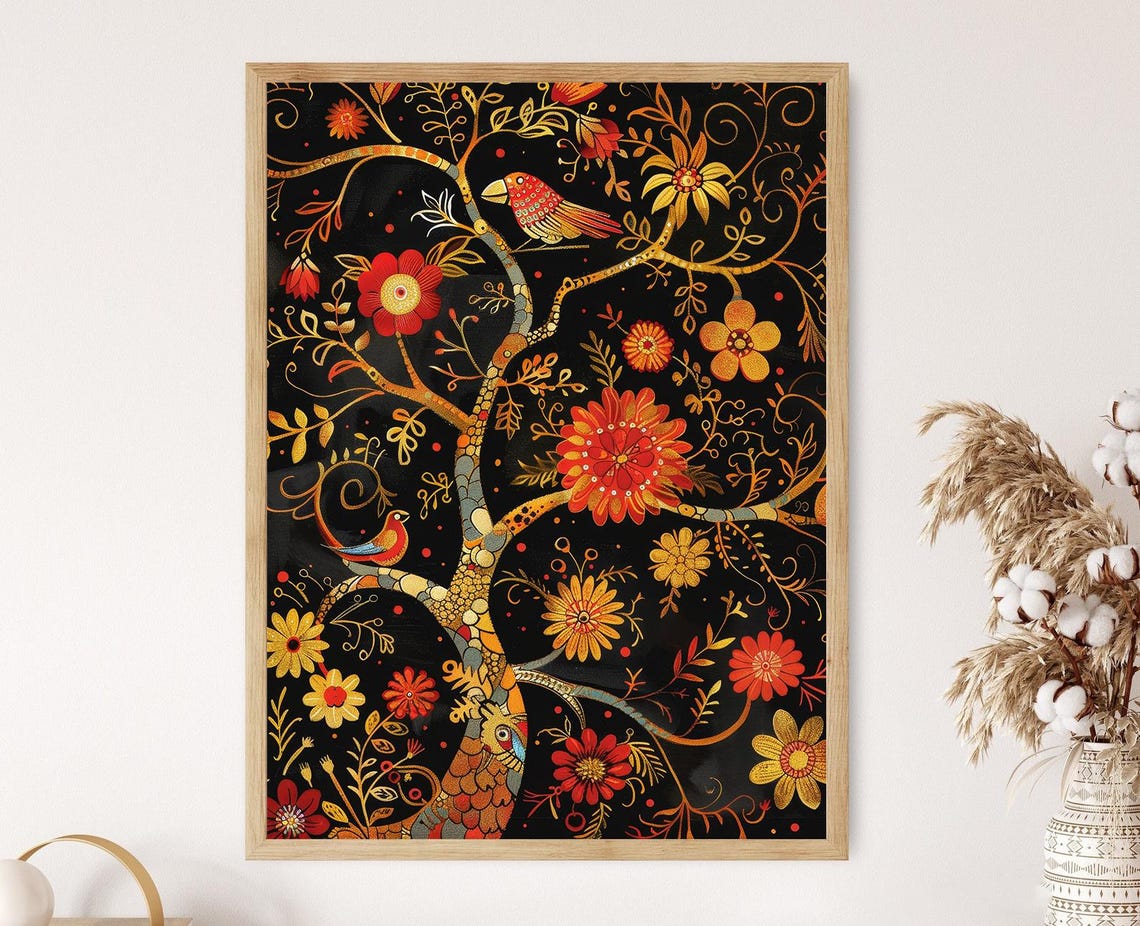 Khokhloma Tree Pattern Print Colorful Folk Art Office Decor Appreciation Gift For Colleagues