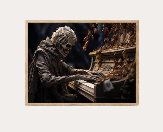 Zombie Playing Piano Art Print Creepy Apocalypse Wall Decor Horror Fans Unique Housewarming Gift