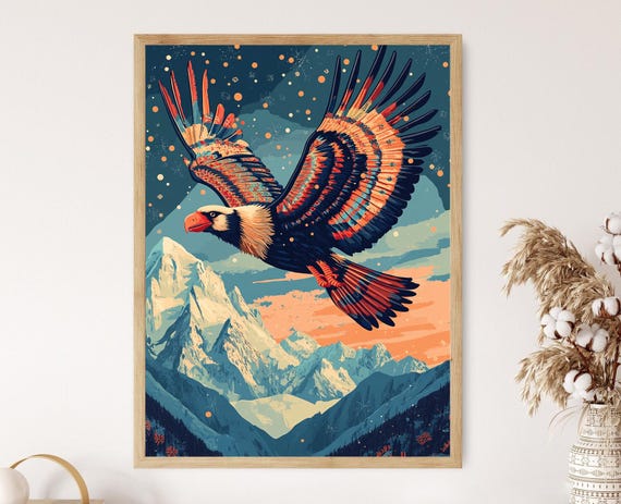Bolivian Andean Condor Illustration Wiphala Patterns And Mountain Art Print