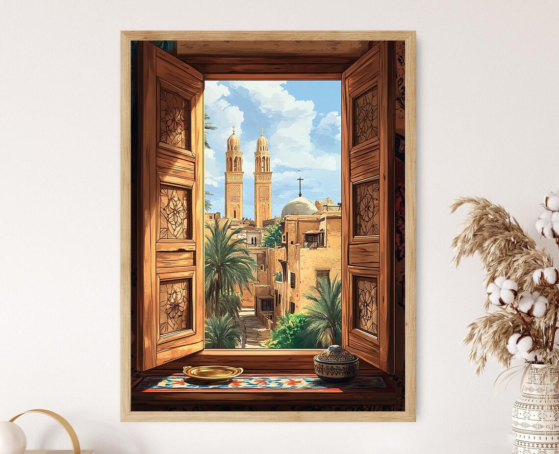 Old Cairo Window Illustration Art Print, Al Muizz Street