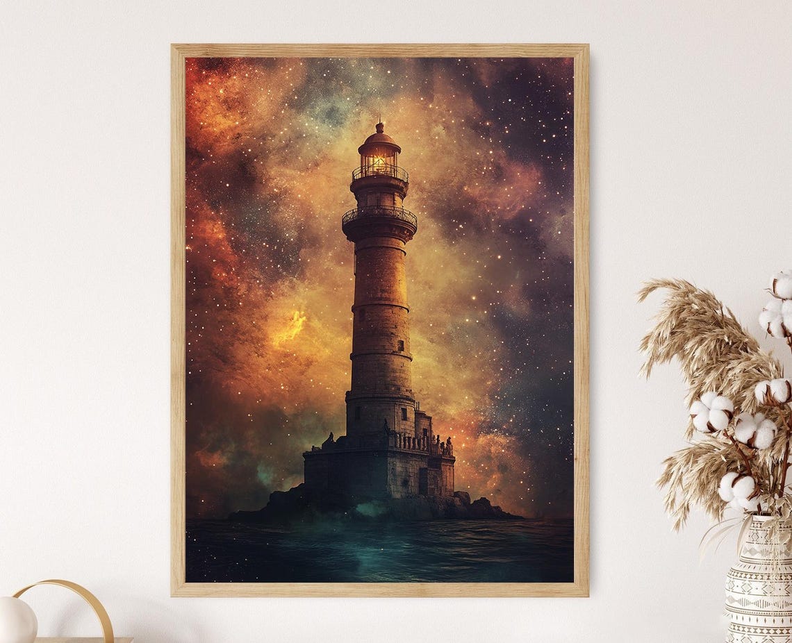 Lighthouse Of Alexandria Art Print Ancient Wonder And Starlit Sky