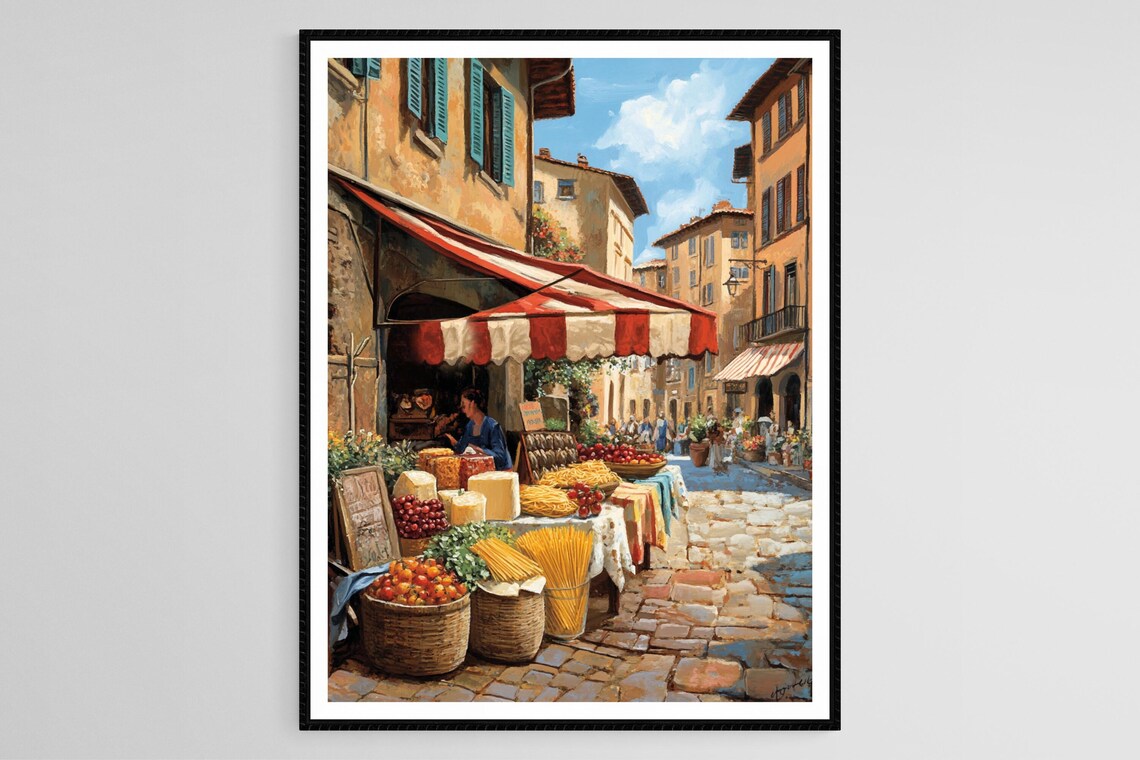 Florence Italian Market Scene, Pasta and Olive Oil Art Print