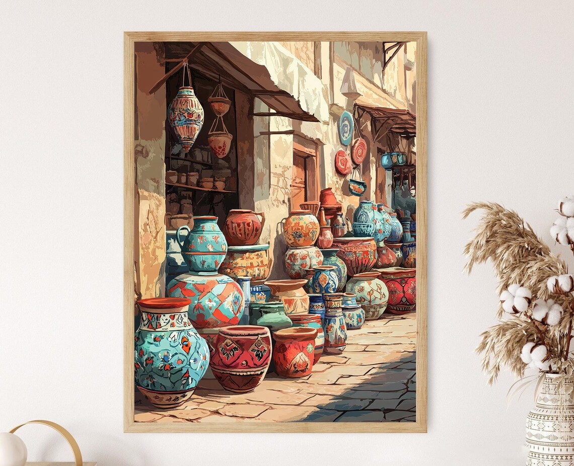 Traditional Iraqi Pottery Market Scene Art Print