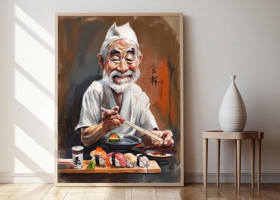 Sushi Chef Japanese Cuisine Art Print for Kitchen