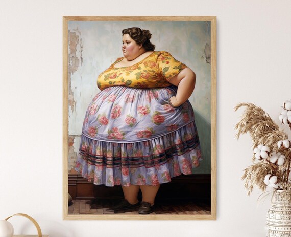 Body Positive Curvy Woman In Floral Dress Standing Proud Art Poster