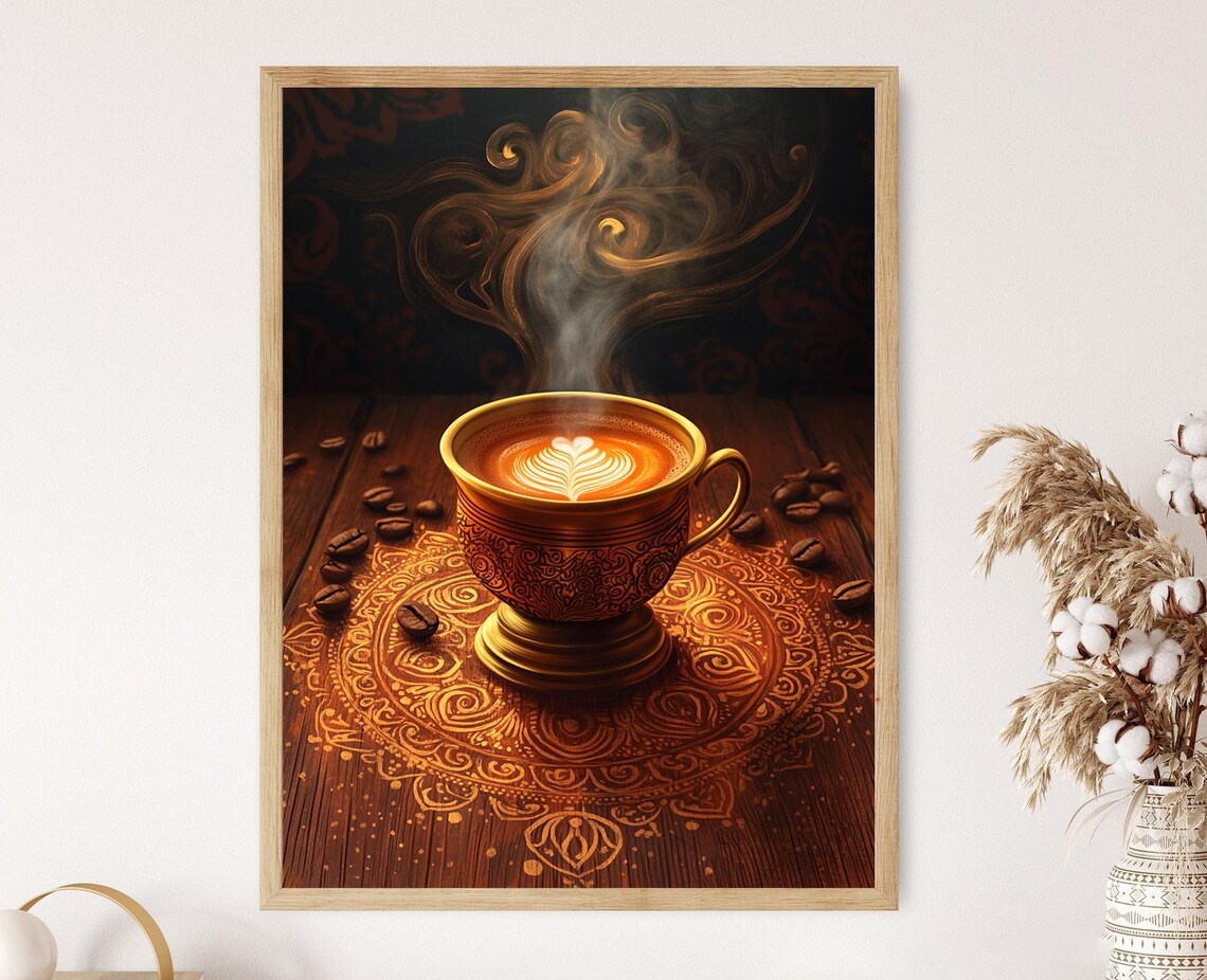 Indian Filter Coffee Art Print Brass Tumbler Illustration South Indian Beverage Decor