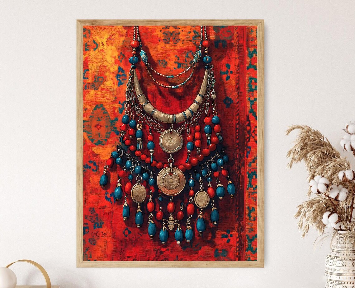 Afghan Tribal Jewelry Art Print Kuchi Nomadic Ornaments Ethnic Handcrafted Decor