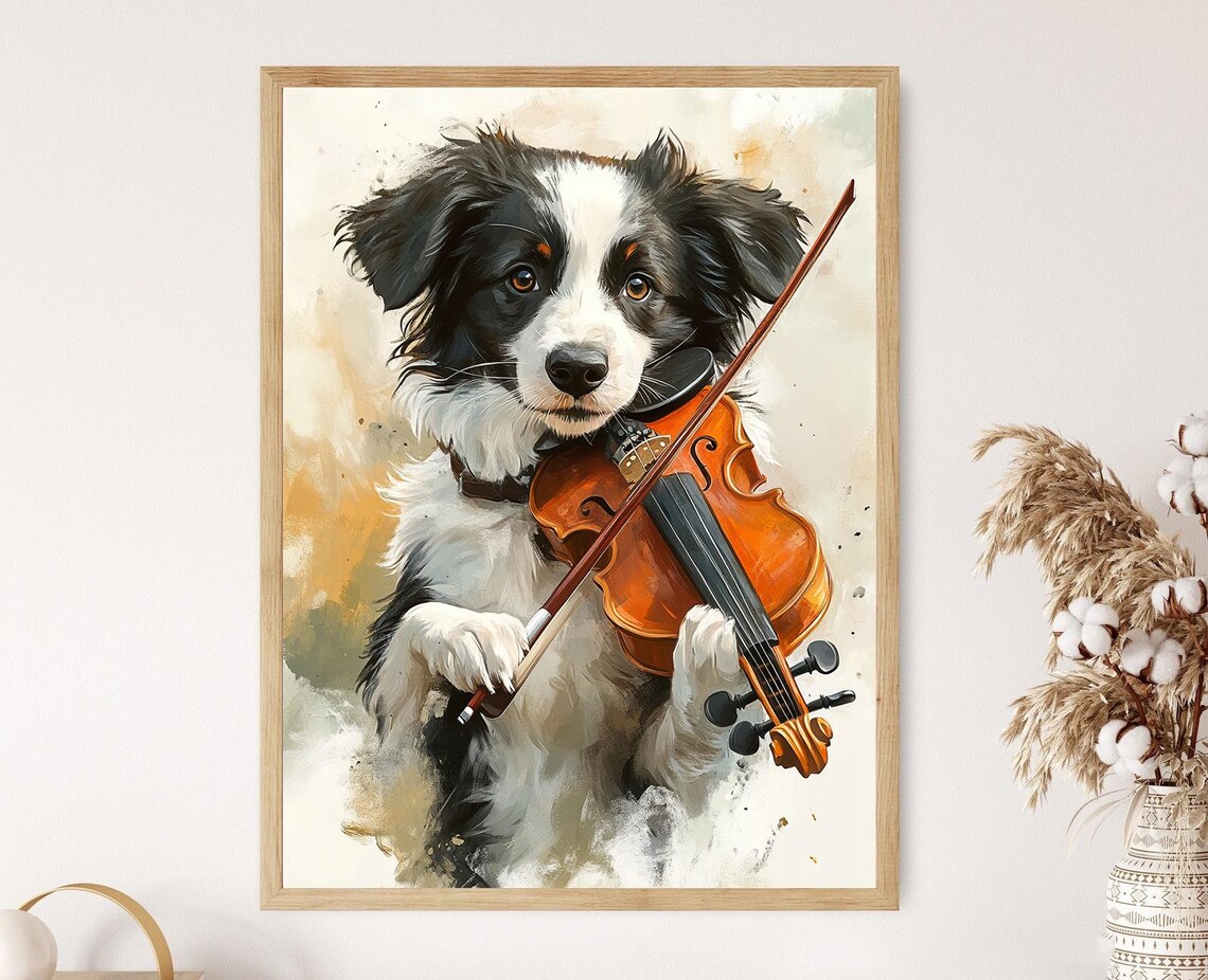 Border Collie Playing Violin, Funny Dog Poster