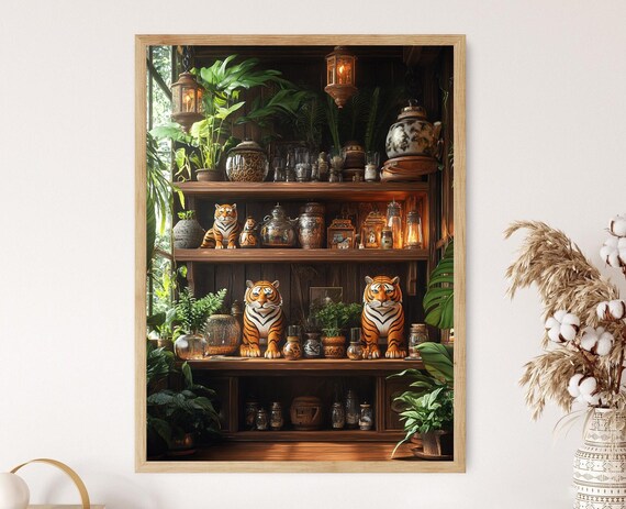 Khulna Hand Carved Wooden Tiger Craft Shop Lantern Interior Poster