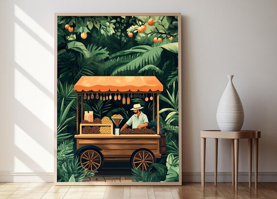San Jos Street Vendor Illustration Coffee Beans And Jewelry Art Print