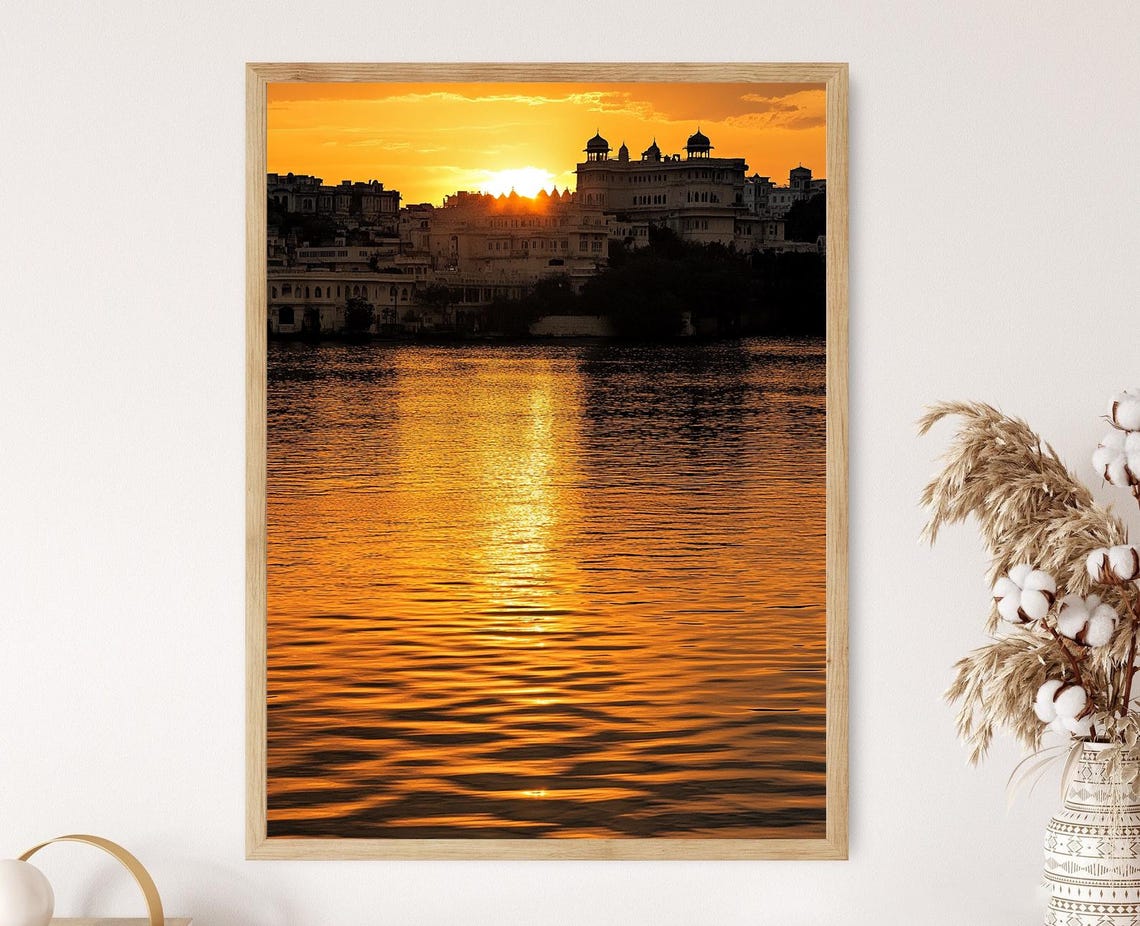Udaipur Rajasthan Art Print City Palace Sunset Silhouette