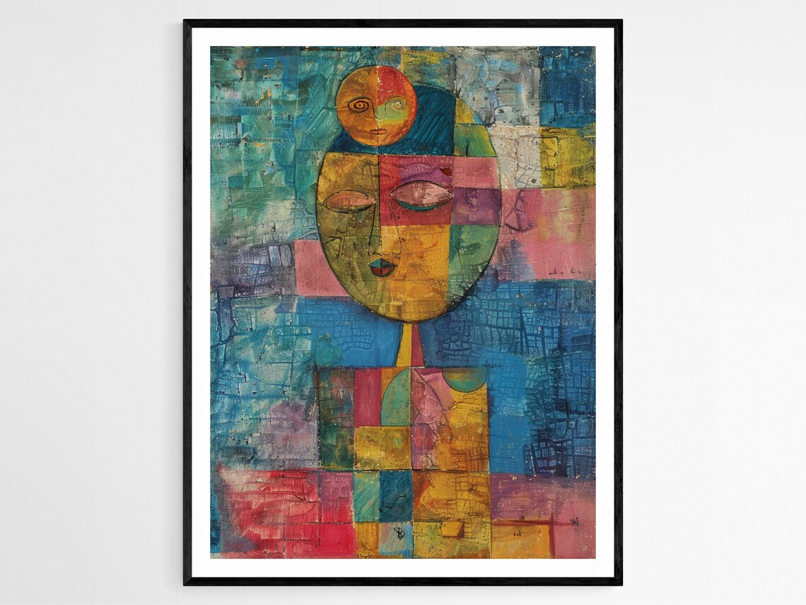 Paul Klee Inspired Colorful Mosaic Face Abstract Artwork Print