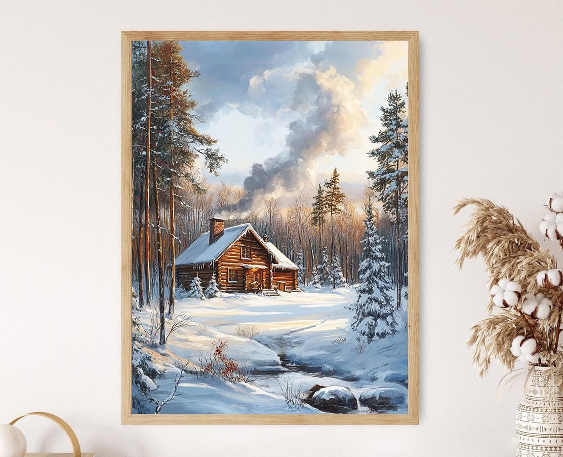 Finnish Log House Art Print Scandinavian Forest Decor Poster