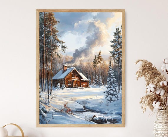 Finnish Log House Art Print Scandinavian Forest Decor Poster
