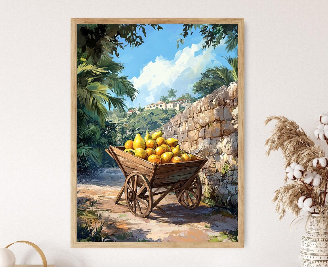 Michoacn Fruit Wheelbarrow, Mexican Farm Decor