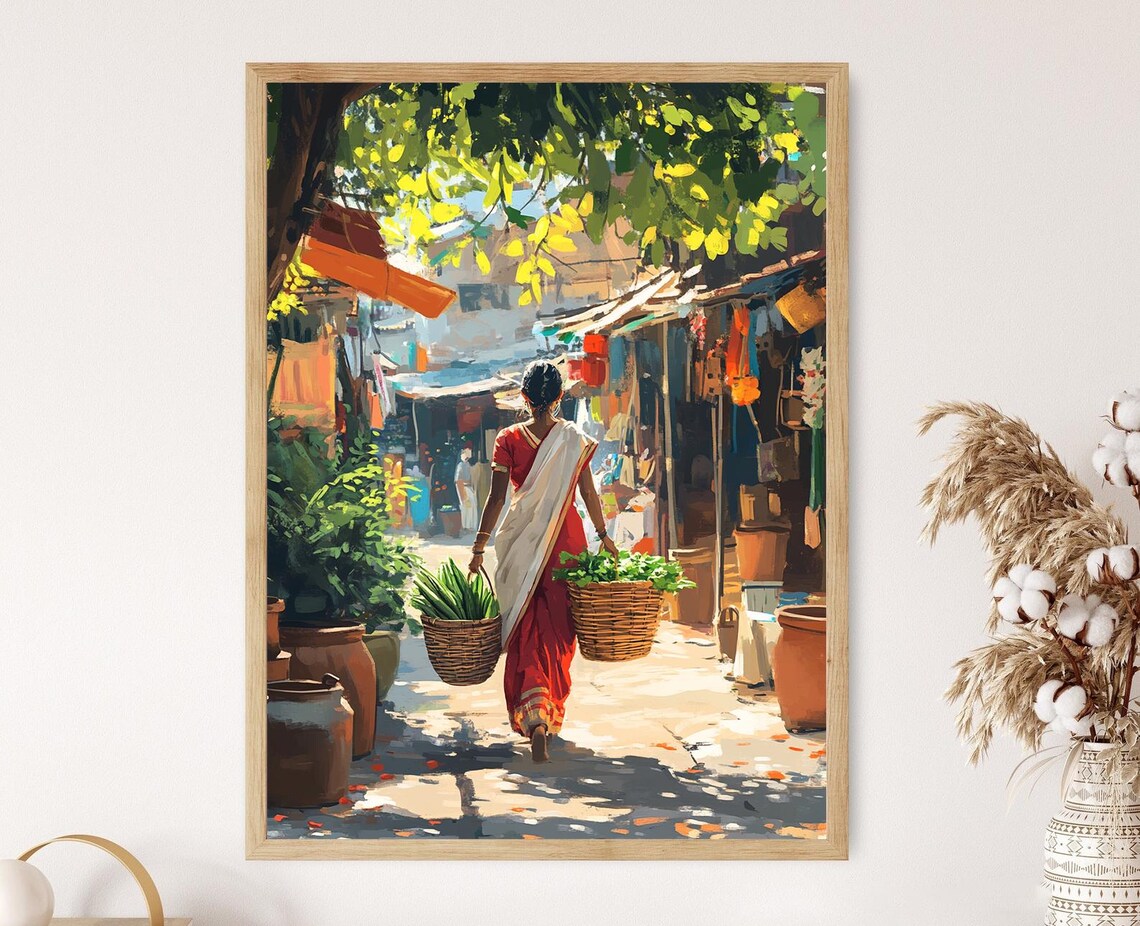 Bengali Woman Carrying Vegetable Baskets In Village Market Poster