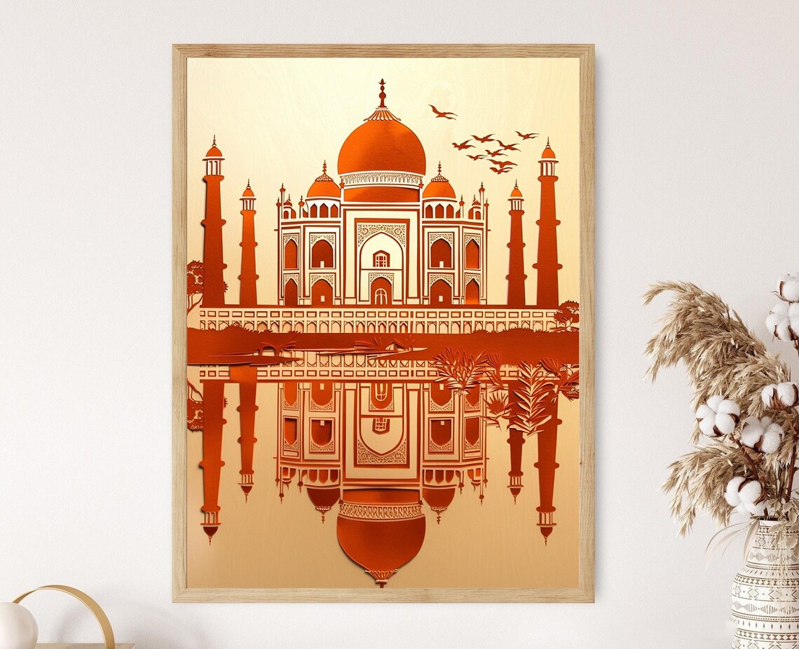 Taj Mahal Inspired Art Print, Indian Heritage Decor