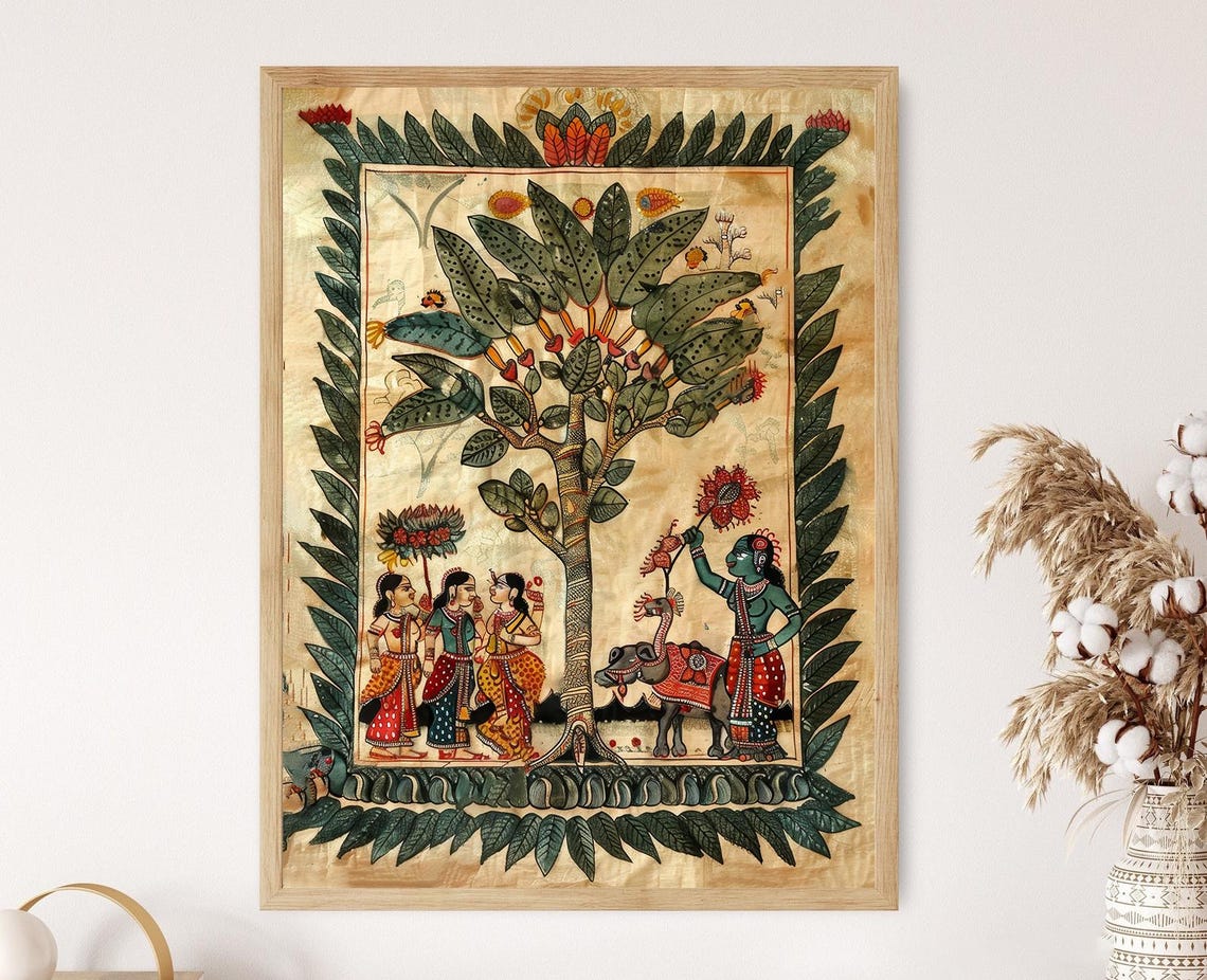 Traditional Kalamkari Print Handcrafted Indian Folk Art Stylish Home Decor Art Collector Gift