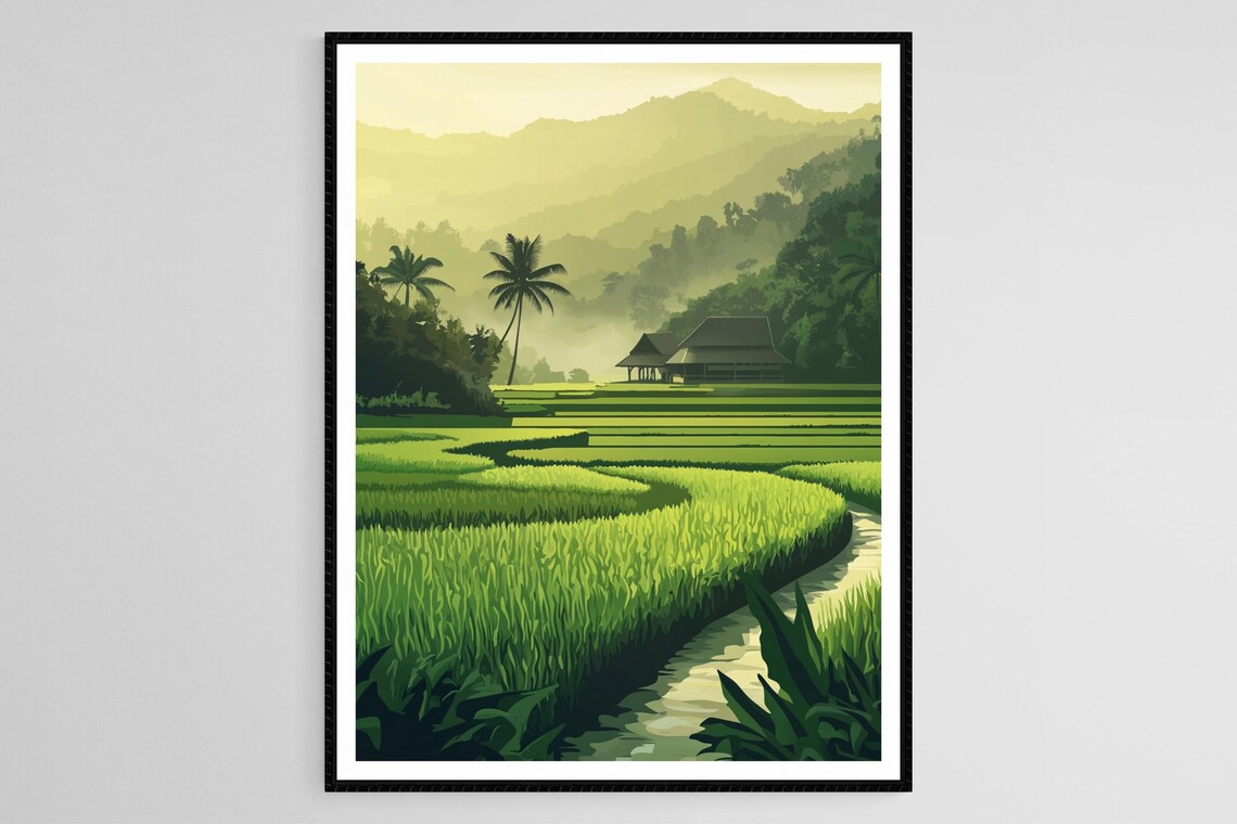 Malaysian Rice Paddies, Lush Green Fields Art Print