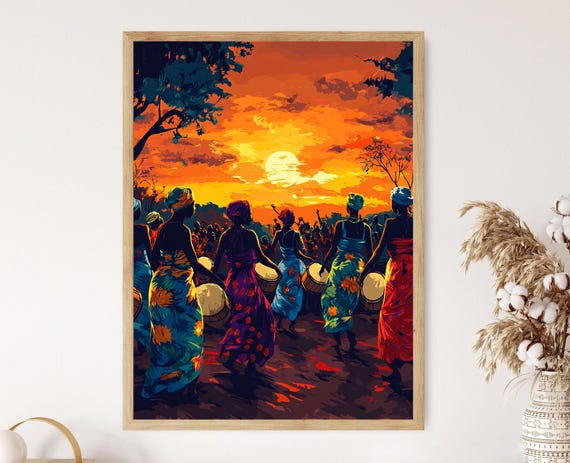 Traditional Dance Scene In Burkina Faso Cultural Celebration Art Vibrant Festival Print