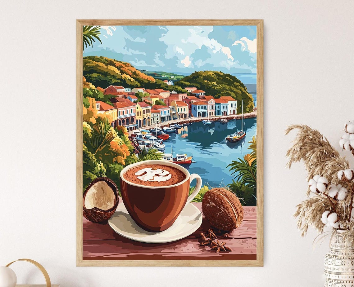Hot Chocolate In Saint Georges Grenadian Spice Art Harbor View Print